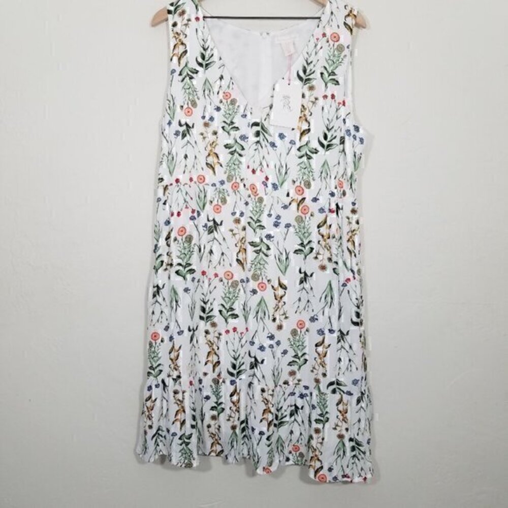 NWT Rachel Ashwell White Floral V-Neck Sleeveless Midi Dress with Pockets 14